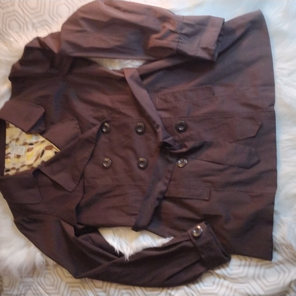 Vertigo Paris double breasted trench/blazer jacket rain resistant brown sz L